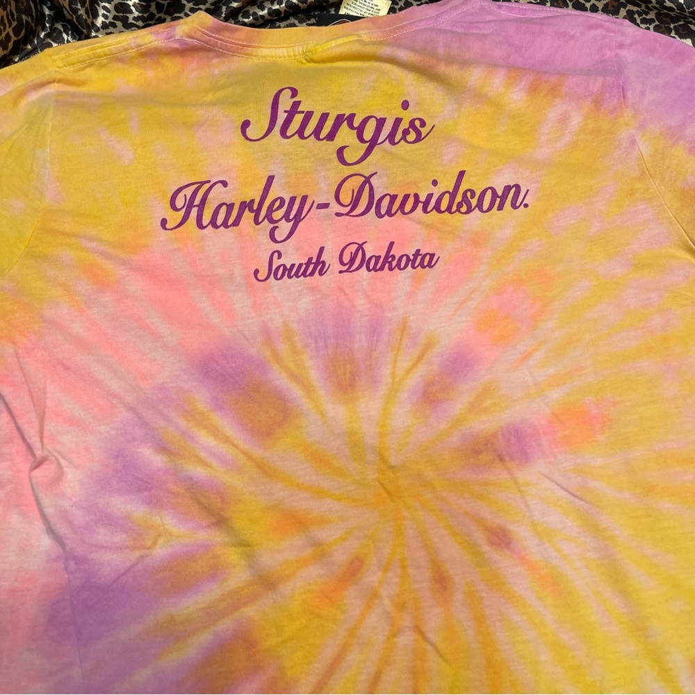 Y2k Harley Davidson Motorcycles Tie-Dye V-neck T-shirt - Picture 9 of 10